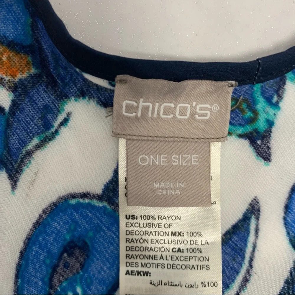 Chicos Fringe Poncho Top‎ OS  Blue Floral Lightweight Boho Fairy Tropical Travel - Picture 5 of 8